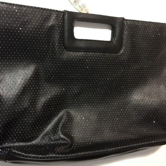 Victoria's Secret Handbags - Victoria's Secret Tote Bag Clutch Black Silver Sparkle Dots